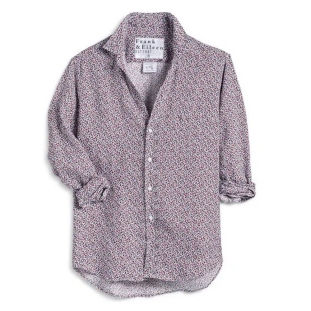 Frank & Eileen Eileen Linen Shirt Size M Red Blue Flower Floral Button Up